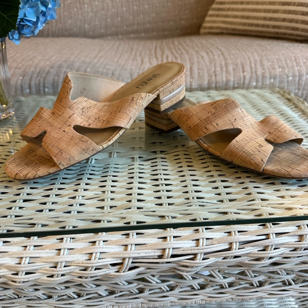 Vaneli Natural Cork Block Heel Sandals